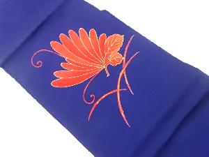 塩瀬金彩金駒刺繍芝草に抽象花・葉模様名古屋帯